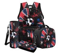 LACIYISON Set zaino leggero con portapranzo, astuccio per la bottiglia d'acqua, zaino da viaggio per scuola junior, Paint Splatter Union Jack Football, Taglia unica, Set di zaini per la scuola