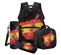 LACIYISON Set zaino leggero con portapranzo, astuccio per la bottiglia d'acqua, zaino da viaggio per scuola junior, Nota musicale chitarra bandiera spagnola, Taglia unica, Set di zaini per la scuola