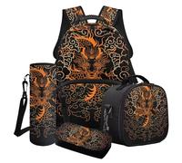 LACIYISON Set zaino per bambini, zaino da viaggio, impermeabile, con borsa per il pranzo, portapranzo, borsa porta bottiglie d'acqua, Nuvola di drago d'oro, Taglia unica, Set di zaini per la scuola