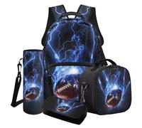 LACIYISON Zaino Combo Set Bookbag Grande Satchel con Borsa Pranzo Astuccio Matita e Bottiglia D'acqua Zaino Leggero, Fulmine Rugby, Taglia unica, Set di zaini per la scuola