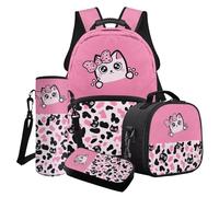 LACIYISON Zaino con stampa leopardata con gatto rosa e fiocco, per adolescenti, leggero, con borsa per il pranzo, astuccio per matite, zaino casual per adolescenti, Gatto Rosa Bowknot Leopard, Taglia