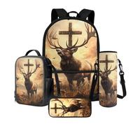 LACIYISON Zaino per ragazzi Zaino per bambini Zaini impermeabili Boookbag Set con borsa per il pranzo Scatola di matita Borsa per bottiglia d'acqua, Croce Elk Bird Grass, Taglia unica, Set di zaini