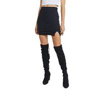 LaClef - Mini gonna corta elasticizzata da donna, con fessura anteriore - Nero - L