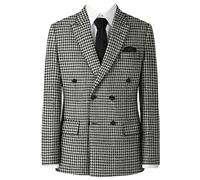 Lacoac Uomo Casual Pied-de-Poule Blazer Doppio Petto Giacca da Abito con Revers a Picco per Gli Affari quotidiani