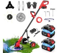 Lacoco 12 Pollici Decespugliatore Elettrico senza Fili 850W con 2*3.0Ah Batterie 4 Tipi di Lame Ruote Regolabile Taglio Bordo Batteria Taglierina Erba Manico Telescopico per Prato Giardino