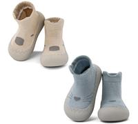 LACOFIA 2 Paia Scarpe Primi Passi Bambino Scarpe Calzino Neonato Traspiranti con Suola in Gomma Kaki+Blu 18-24 Mesi