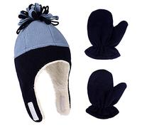 LACOFIA Cappellini Beanie e Manopole Caldo Pile per Neonato Berretto da Pilota Invernale con Paraorecchie e Guanto da Bambino Blu Marino/Blu 1-3 Anni
