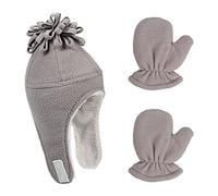 LACOFIA Cappellini Beanie e Manopole Caldo Pile per Neonato Berretto da Pilota Invernale con Paraorecchie e Guanto da Bambino Grigio 0-18 Mesi