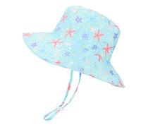 LACOFIA Cappellino Neonata Estivo Cappello Sole Mare UPF 50+ Bambina Berretto da Spiaggia/Piscina a Tesa Larga con Cinturino Sottogola Regolabile Stella Marina Azzurra 4-6 Anni