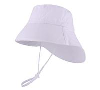 LACOFIA Cappello Estivo in Cotone Neonato Cappello da Sole Bambino Berretto UV Regolabile a Tesa Larga per Mare/Spiaggia/Piscina Bianco 2-5 Anni