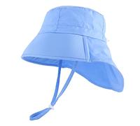 LACOFIA Cappello Estivo in Cotone Neonato Cappello da Sole Bambino Berretto UV Regolabile a Tesa Larga per Mare/Spiaggia/Piscina Blu 2-5 Anni