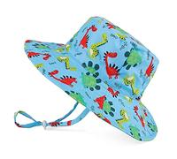LACOFIA Cappello Sole Neonato Berretto Pescatore Bambina Cappello Estivo Regolabile Bimbo con UPF 50+ Protezione Solare per Nuoto Spiaggia Piscina Dinosauro Azzurro 0-6 Mesi