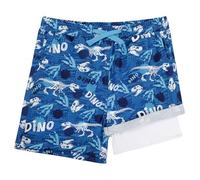 LACOFIA Pantaloncini da Bagno Bambino 2 in 1 Costume da Bagno con Fodera a Compressione Boxer Costume da Piscina Spiaggia Ragazzi Asciugatura Rapida Dinosauro Blu 5-6 Anni