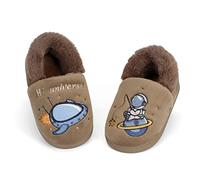LACOFIA Pantofole Invernali per Bambino e Ragazzi Scarpe da Casa Spaziali Antiscivolo per Bimbo Ciabatte in Calde Peluche Marrone 29/30