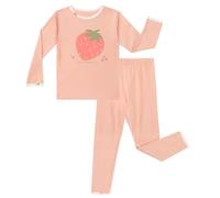 LACOFIA Pigiama Bambina Cotone 2 Pezzi Comodi Pigiami Set Abbigliamento da Notte a Maniche Lunghe Bimba Fragola Rosa 2-3 Anni
