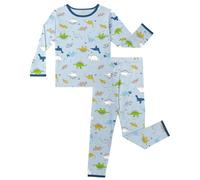 LACOFIA Pigiama Bambino Cotone 2 Pezzi Comodi Pigiami Set Abbigliamento da Notte a Maniche Lunghe Bimbo Dino 5-6 Anni