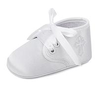 LACOFIA Scarpe Battesimo Neonato Scarpette da Culla Scarpine Primi Passi per Bambino con Suola Morbida Antiscivolo Bianco 0-3 Mesi