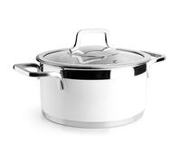 Lacor - 15424 - Casseruola buffet con coperchio Bianco, Acciaio Inox 18/10, Finitura Interna Levigata, Manici Ergonomici, Fondo Diffusore di Calore Sandwich, Adatto all'Induzione, Adatto al Forno, Ø24cm, Bianco