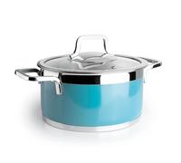 Lacor - 15524 - Casseruola Ocean Buffet con Coperchio, Acciaio Inox 18/10, Finitura Interna Levigata, Manici Ergonomici, Fondo Diffusore di Calore Sandwich, Adatto all'Induzione, Adatto al Forno, Ø24cm, Blu