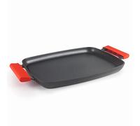 Lacor - 24347 - TitanFull Grill Plate, Fusione di Alluminio, Antiaderente TRIcapa QuanTanium®, PFOA 100% libero, Fondo FULL INDUCTION, Maniglie in Silicone Rimovibili, 34 x 25 x 3 cm, Nero.
