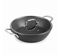 Lacor - 27038 - Pentola bassa con coperchio Easy in alluminio forgiato, Rivestimento antiaderente TRIcapa, Fondo Full Induction, Coperchio in vetro temperato, Ø 28 x 7,2cm, Nero