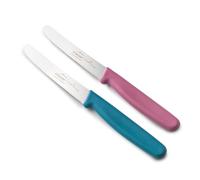 Lacor - 39086 - Coltelli da Cucina Professionali, Set Coltelli da Cucina, Set 2 pezzi, Coltelli da Tavola Seghettati, Punta Arrotondata, Acciaio Inox, Serie Etern, Lama 10,5 cm, Blu e Magenta