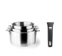 Lacor 56610 - Set di 3 pentole combinate, + manico, impilabili, adatto