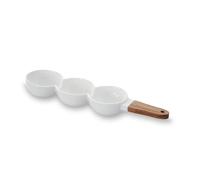 Lacor - 61245 - Condividi Vassoio in Porcellana con Manico in Legno, 38,5x10 cm, Ciotole Ø9,5x4,5 cm, Ideale per Antipasti e Salse, Robusto e Durevole, Non Adatto per Forno, Microonde o Lavastoviglie