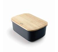 Lacor - 62899 - Butter Dish, Polypropylene Butter Container with Rubber Wood Lid, Ribbed Surface, Measurements 16.5 x 11.5 x 6 cm, Graphit