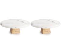 LACOR - 63590 - Alzata in Marmo, 20 cm, Base in Legno di Acacia, Espositore per Torte, Design Elegante e Resistente, Ideale per Torte, Cupcakes o Dolci (Confezione da 2)