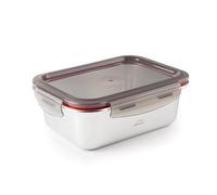 LACOR - 64612 - Contenitore per alimenti Ecoinox rettangolare, acciaio inox 18/10, 1800 ml, Adatto per microonde, forno, congelatore e lavastoviglie, Ermetico, 4 Chiusure a clip, BPA Free