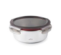 LACOR - 64616 - Contenitore per alimenti rotondo Ecoinox, acciaio inossidabile 18/10, 1500 ml, adatto per microonde, forno, congelatore e lavastoviglie, ermetico, 4 chiusure a clip, BPA Free