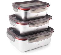 LACOR - 64617 - Set 3 contenitori per alimenti Ecoinox, acciaio inox 18/10, 800/1200/1800 ml, adatto per microonde, forno, congelatore e lavastoviglie, ermetico, BPA Free
