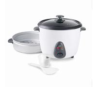 LACOR - 69233 - Cuociriso Elettrico con Secchio Interno Rimovibile da 1,8 L, Antiaderente 100% Eco e Privo di PFOA, Coperchio in Vetro, Spie Luminose, Misure 32x28,5x25,5 cm, Bianco