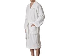 Lacoste - Accappatoio classico in piqué, 100% morbida spugna di cotone, unisex per adulti donne e uomini, accappatoio di lusso per spa, super assorbente e ad asciugatura rapida, taglia unica, bianco