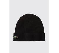LACOSTE Berretto beanie in pura lana a coste con risvolto e logo ricamato OS Nero