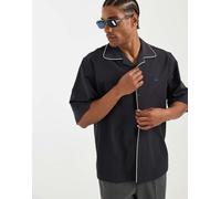 Lacoste - Camicia a maniche corte color antracite con bordi a contrasto-Grigio 44-46