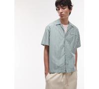 Lacoste - Camicia a maniche corte con colletto a rever verde a righe bianche 34