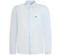 LACOSTE - Camicia celeste in lino con mini logo per uomo