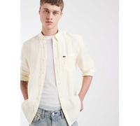 Lacoste - Camicia Oxford in lino gialla a righe-Giallo 44-46
