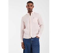 Lacoste - Camicia Oxford in lino rosa a righe 34