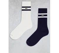 Lacoste - Confezione da 2 paia di calzini bianchi e blu navy con righe a contrasto 9-11