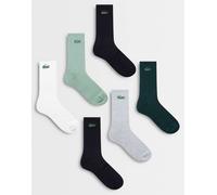 Lacoste confezione da 6 calze sportive lunghe con logo coccodrillo in nero, bianco, verde e grigio-Multicolore 39-43