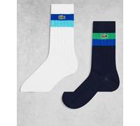 Lacoste - Essentials - Confezione da 2 paia di calzini bianchi e blu navy a coste-Bianco 36-40