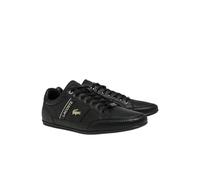 Lacoste Mens Chaymon Sneakers, Black/Black/Gold Leather, 10