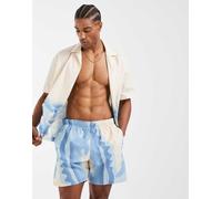 Lacoste - Pantaloncini da bagno a righe effetto coccodrillo écru e azzurri in coordinato-Multi L