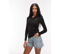 Lacoste - Polo a maniche lunghe nera a coste-Nero XS