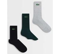 Lacoste set da 3 calze sportive lunghe con logo coccodrillo, colorate, in grigio, verde e nero-Multicolore 41-46