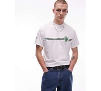 Lacoste - T-shirt bianca con logo ispirato al tennis e righe-Bianco 35-37