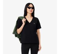 Lacoste T-shirt con scollo a V in morbido cotone relaxed fit Nera da Donna 38